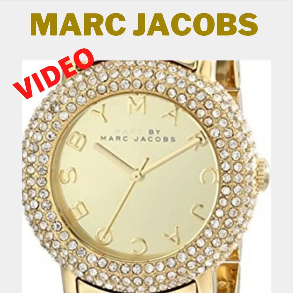 UNIQUE MARC JACOBS MARCI GOLD TONE, CRYSTAL, STAINLESS STEEL LINK BRACELET WATCH